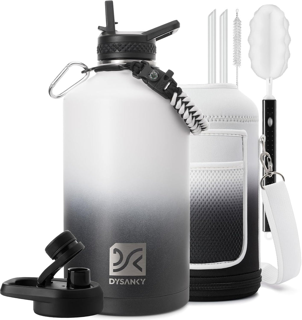 DYSANKY 1 Gallon Insulated Water Bottle w/Straw & Portable Carrier Bag