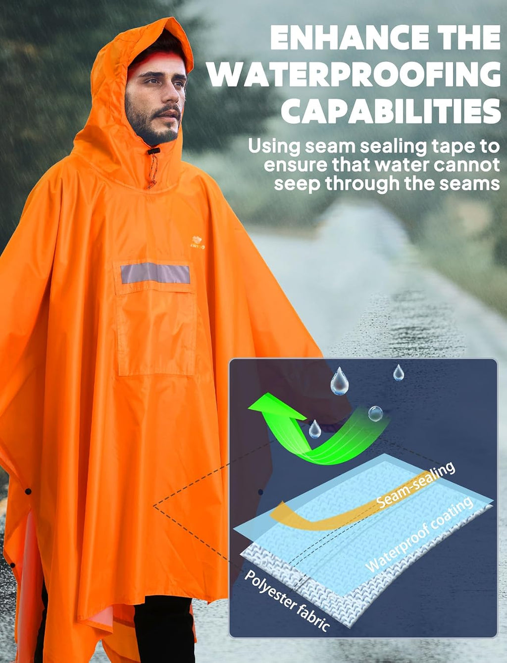 ANYOO Hooded Rain Poncho for Adult Waterproof Lightweight Raincoat