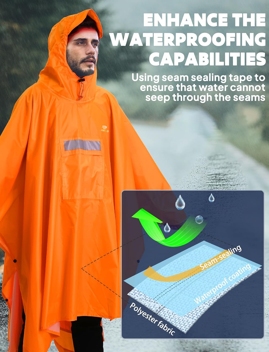 ANYOO Hooded Rain Poncho for Adult Waterproof Lightweight Raincoat
