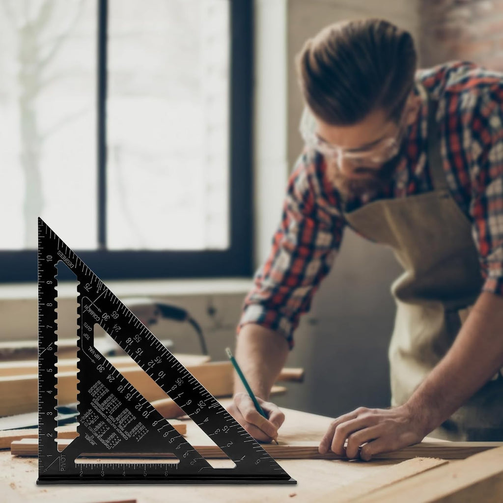 12 inch Rafter Square Aluminum Alloy Double Scale Triangle Ruler Angle Ruler Carpenter Triangle Square Rafter Tool Mensurement Tool for Woodworking and Carpentry