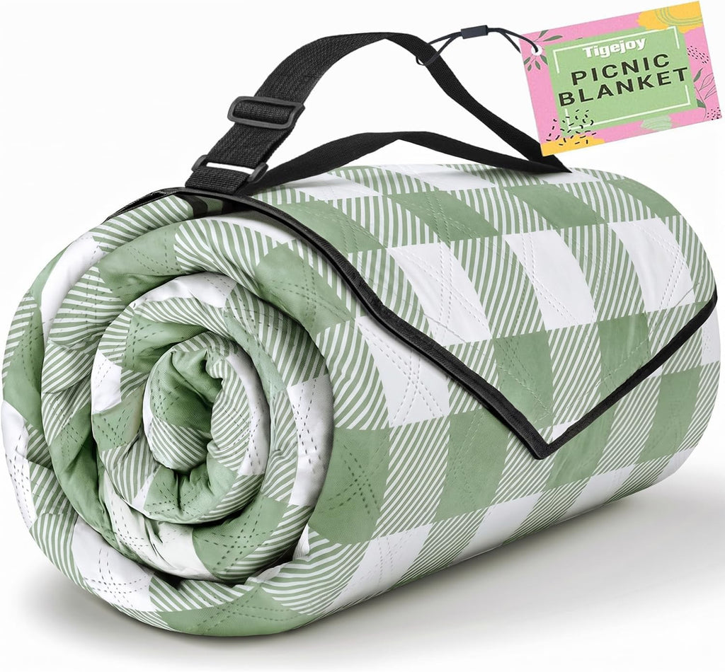 TigeJoy Extra Large Picnic Blanket Waterproof Beach Blanket 80''x80'' | Outdoor Picnic Mat Sandproof for Park, Beach, Grass, Travel, Hiking, Camping Essentials, Gingham Picnic Blanket Foldable