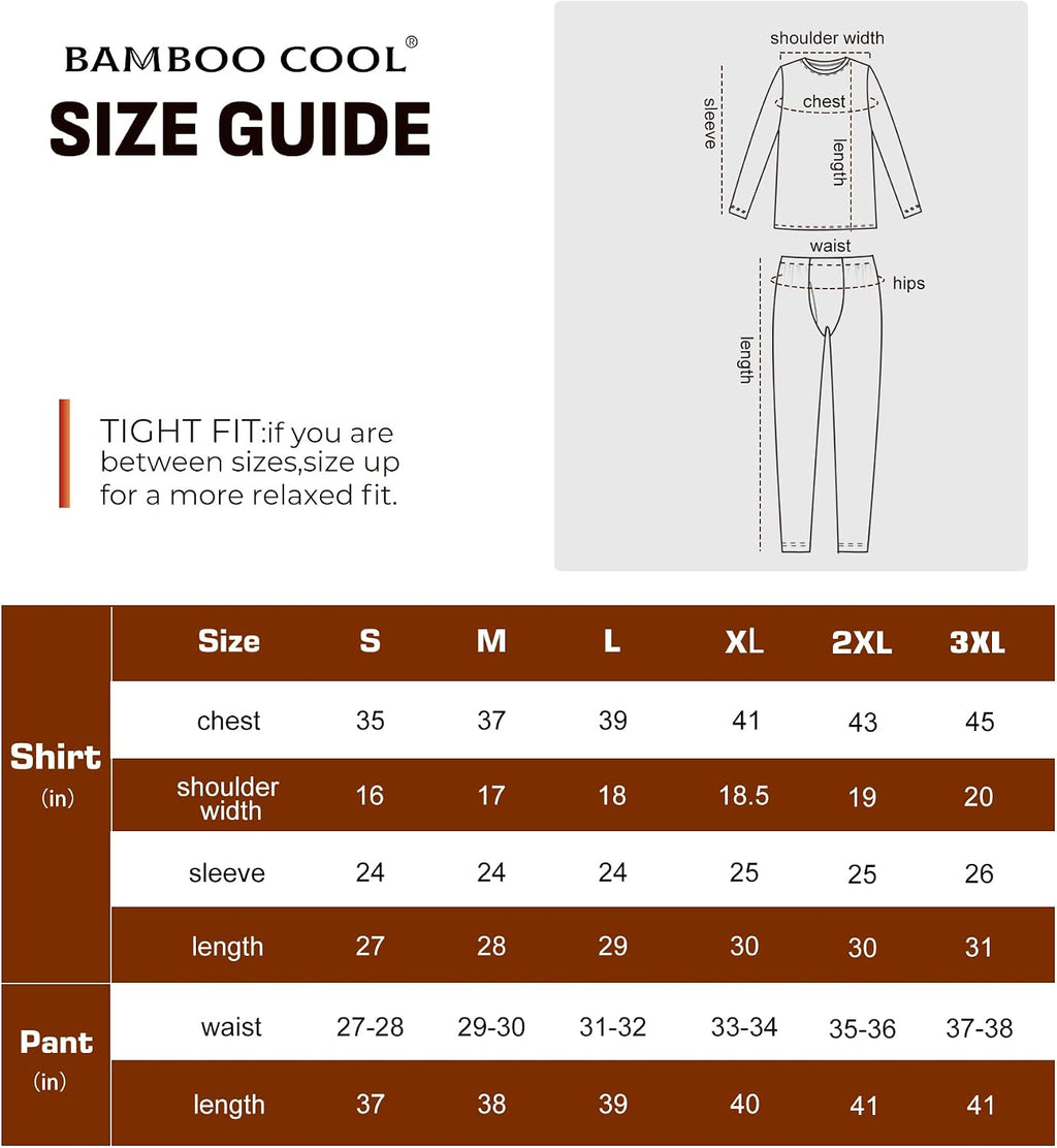 BAMBOO COOL Men's Thermal Underwear Lightweight Fleece Lined