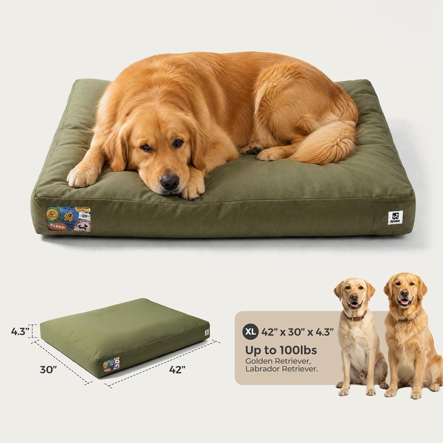 Sytopia 42-Inch Waterproof Outdoor Dog Bed for Large Dogs, Heavy Duty Orthopedic Egg Crate Foam Pet Bed with Durable Fabric and Removable Washable Cover for Patio, Camping and Travel, Green