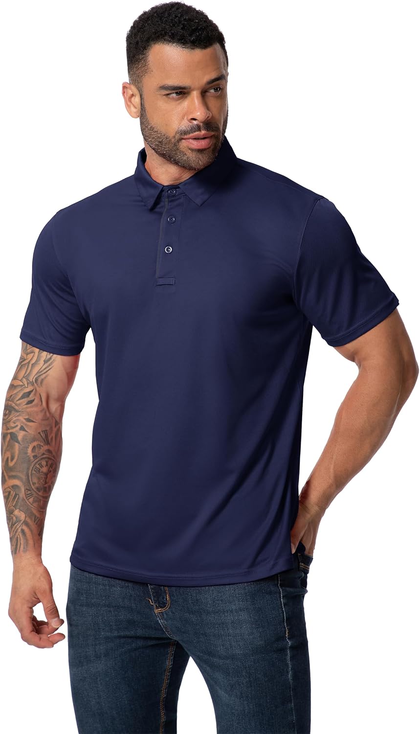 3 Pack Mens Golf Polo Shirt Short Sleeve Quick Dry Moisture Wicking