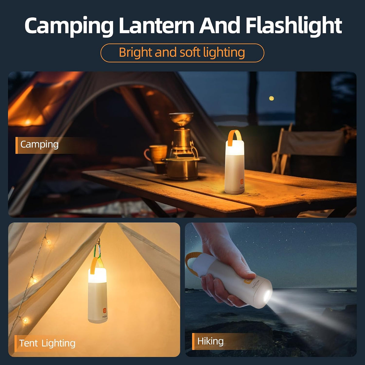 Dawnrise LED Camping Lantern with 4 Modes, Up to 350 Hours, 1 Pack, Yellow