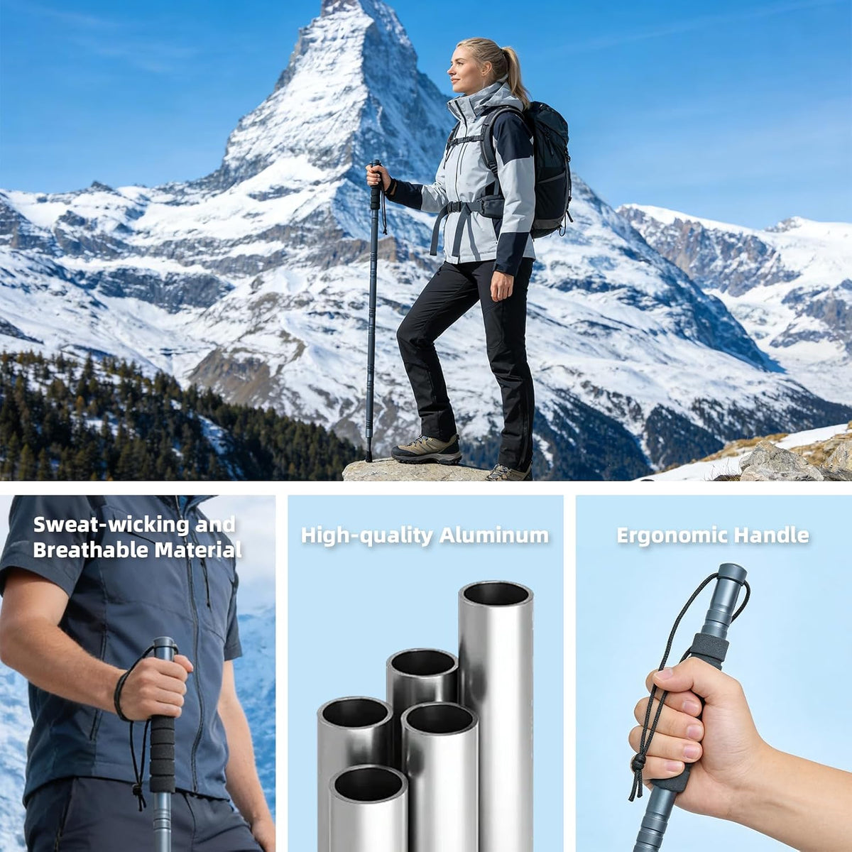aiGear Adjustable Hiking Trekking Pole, 5-Tube Walking Stick with Tools