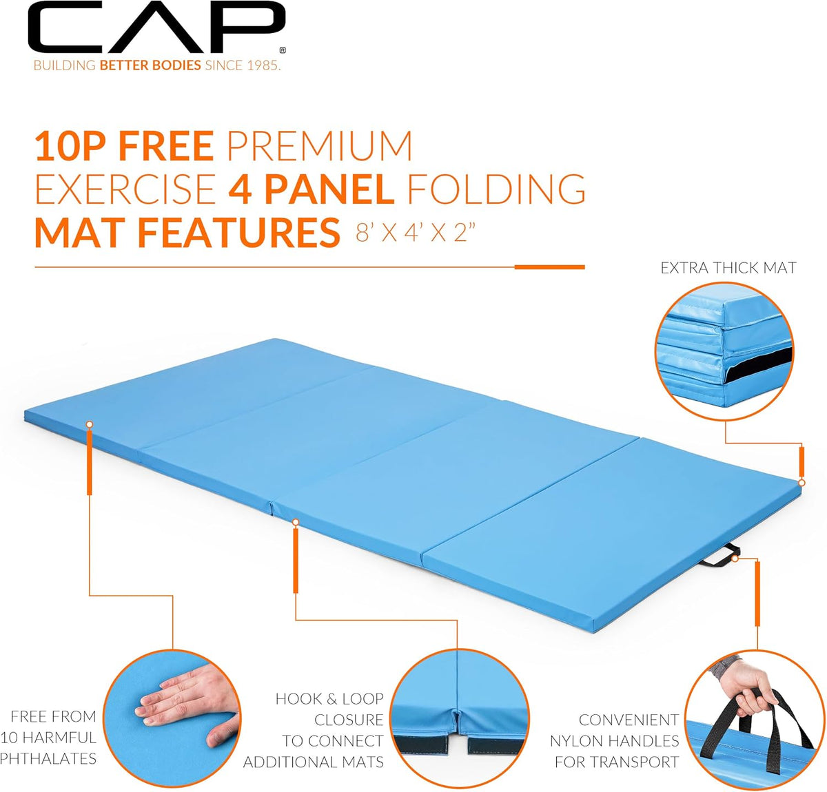 CAP Barbell All Purpose Folding Anti Tear Exercise Training Aerobic Fitness Gym & Gymnastics Balance Mat |2" Thick - Multiple Sizes and Colors