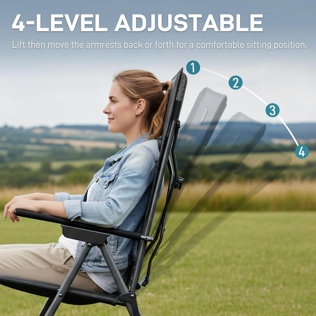 EVER ADVANCED Reclining Camping Chairs for Adult Supports 350lbs Mesh Black