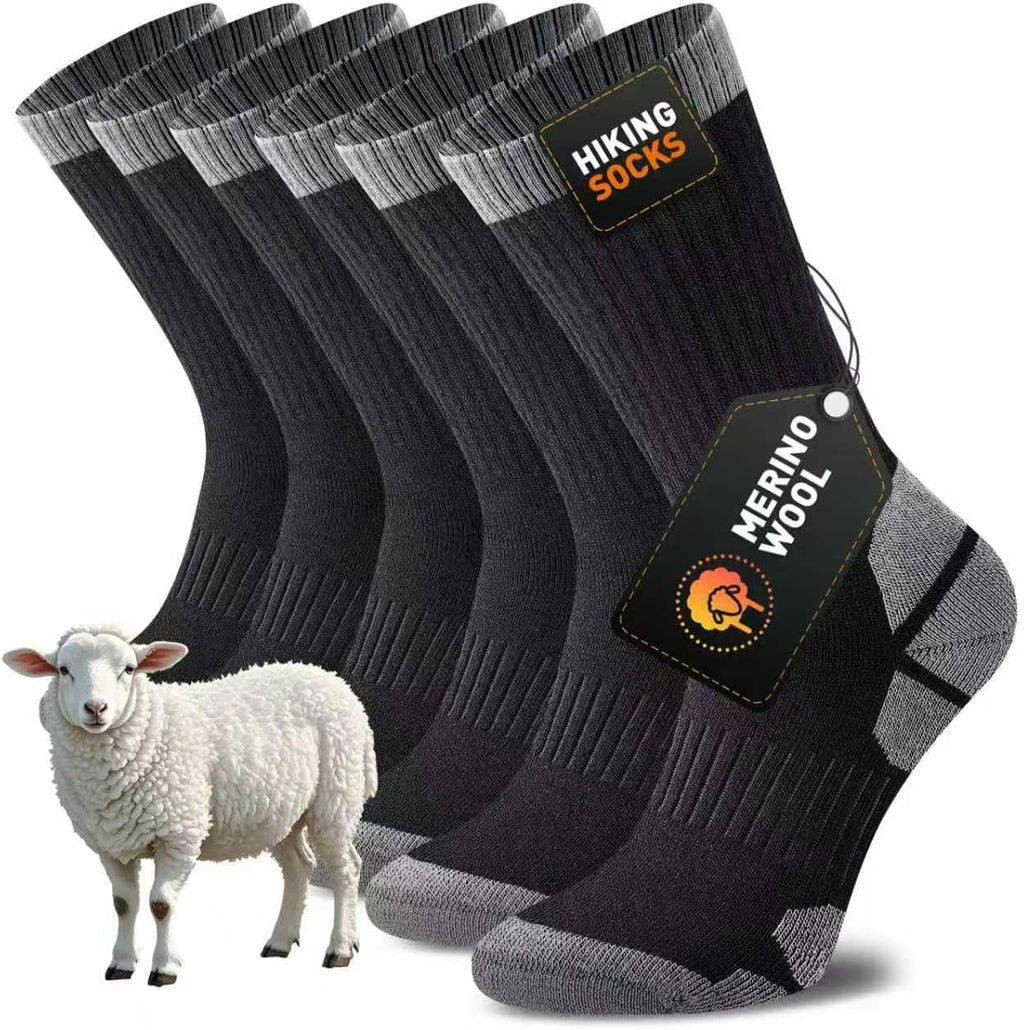 Niorasen Merino Wool Hiking Crew Socks for Men & Women, Thick Cushioned Anti-Blister, Moisture-Wicking, Seamless, 3/5 Pairs