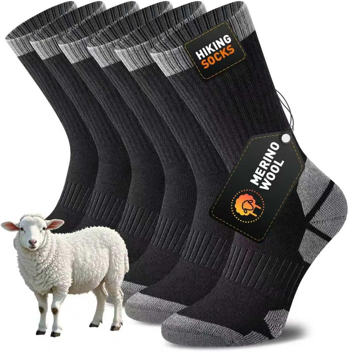 Niorasen Merino Wool Hiking Crew Socks for Men & Women, Thick Cushioned Anti-Blister, Moisture-Wicking, Seamless, 3/5 Pairs