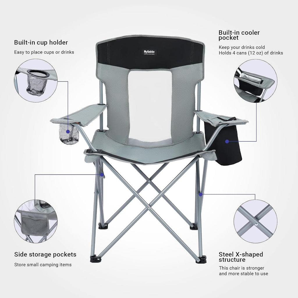 Byliable Folding Camping Chairs, Portable Lightweight Lawn Camp Chair, Gray