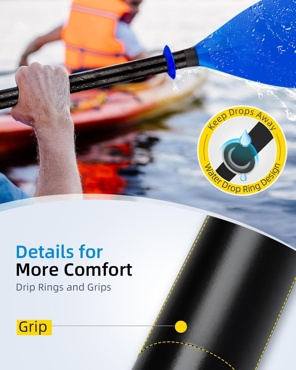 OCEANBROAD Kayak Paddle 86in/218cm, 90.5in/230cm Alloy Shaft 2-Piece Floatable Kayak Oar for Kayaking Canoeing Boating