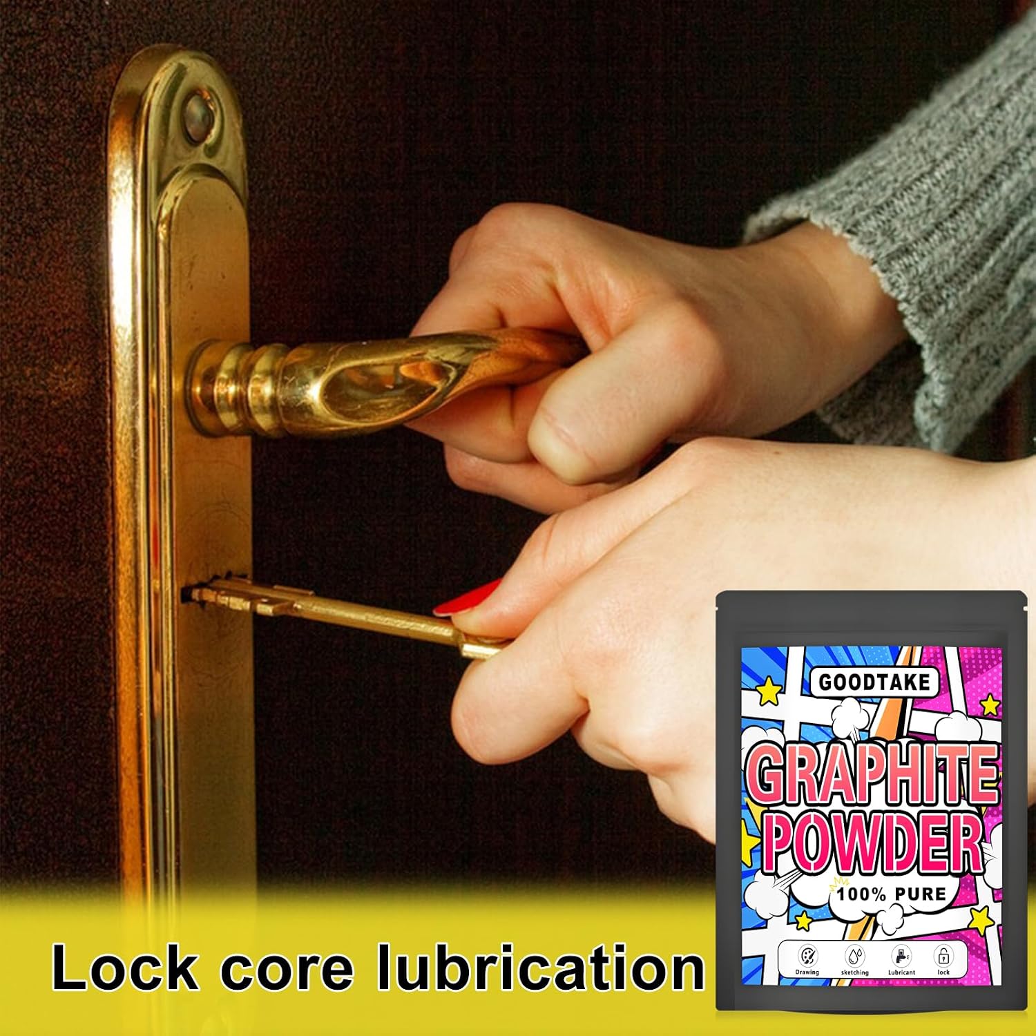 GOODTAKE 2000 Mesh Graphite Powder - 6.5 Micron - Super Ultra Fine Dry Graphite Lubricant for Locks, Bike Chains & Machinery (2 Pounds)