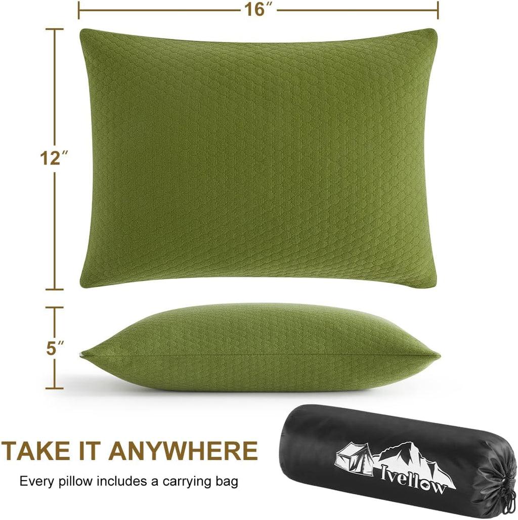 Ivellow Memory Foam Travel Pillow,Small Camping Pillow for Sleeping,Avocado