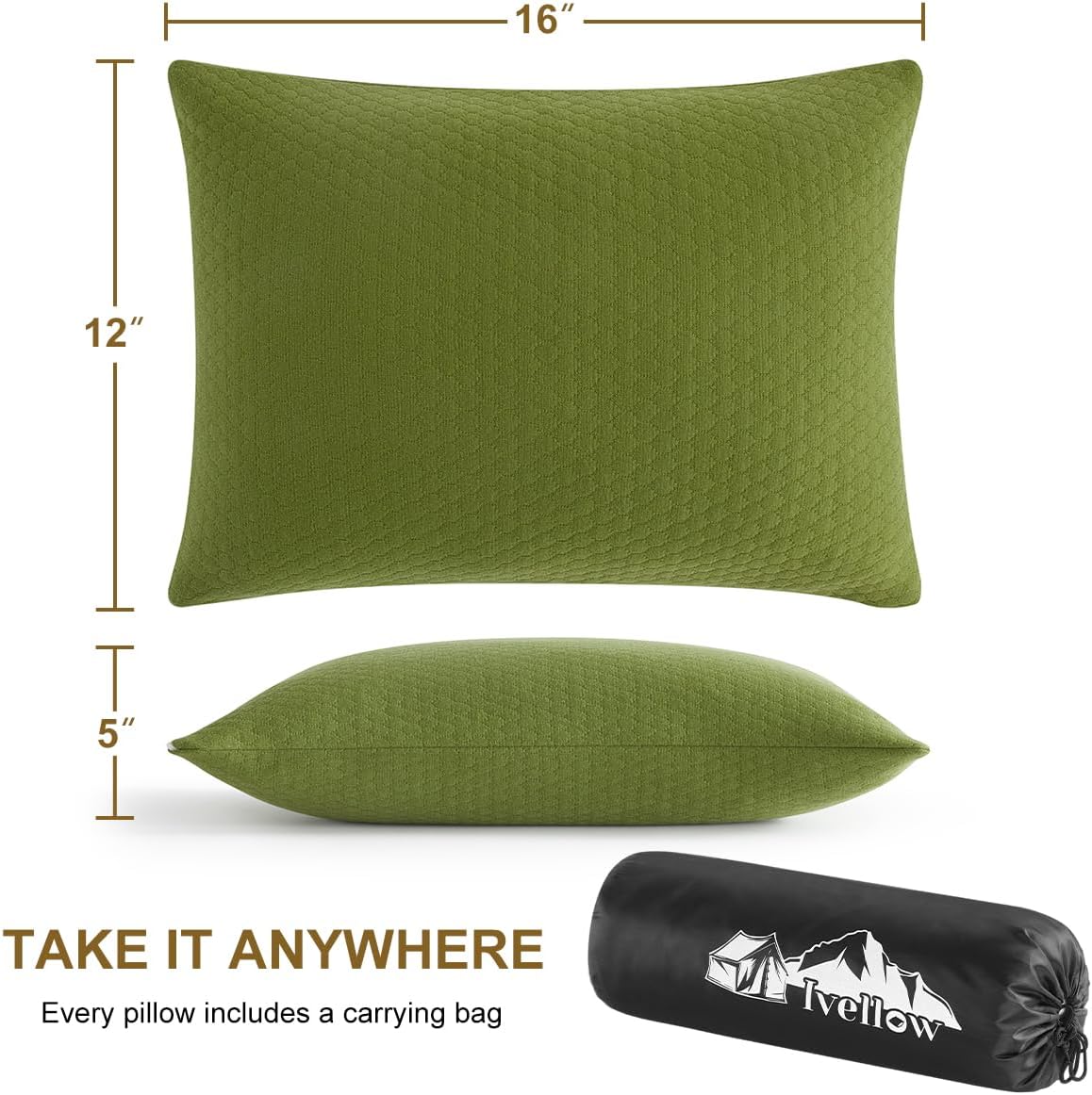 Ivellow Memory Foam Travel Pillow,Small Camping Pillow for Sleeping,Avocado