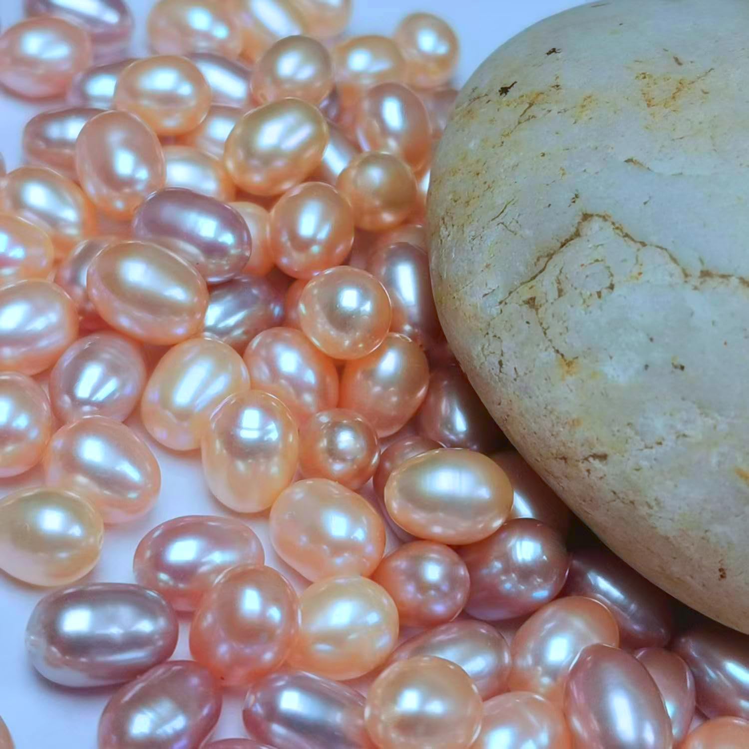 50 Pcs Real Pearls for Jewelry Making AAA 7-8 mm Non-Porous Natural Pearls Beads Oval Bead Loose Gemstone Bead Crafts Gift for Mother's Day.,DIY Gifts.