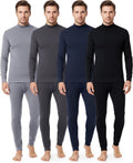 Jecery 4 Set Thermal Underwear for Men Cotton Thermals Turtleneck Underwear Warm Base Layer Top Bottom Set for Cold Weather