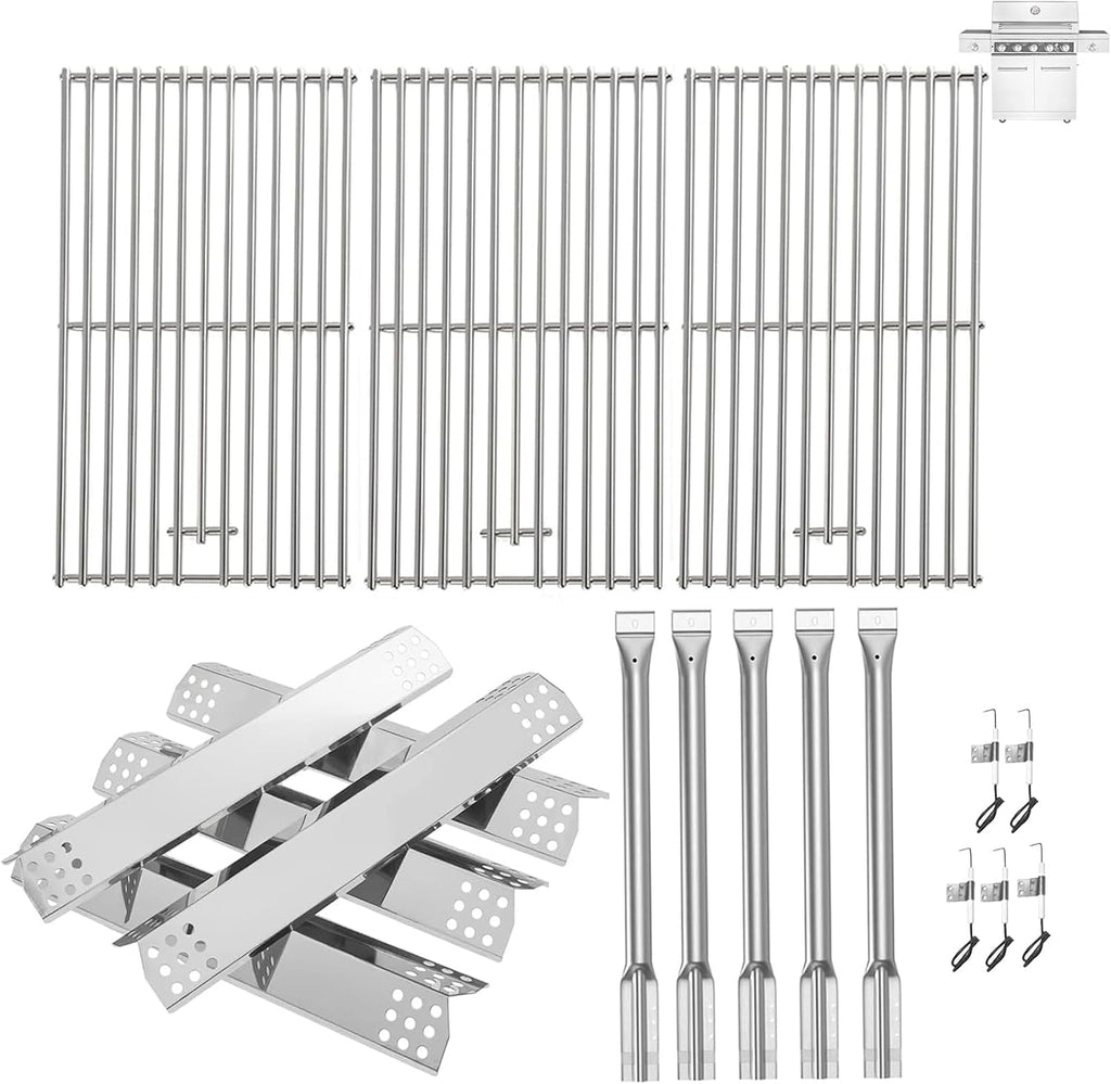 Replacement Kit for Kitchen Aid 720-0893 720-0893A 720-0893D 720-0893G, 7MM Stainless Steel Cooking Grates, Burners and Heat Plates for Kitchenaid Grill Replacement Parts 5-Burner Gas Grill