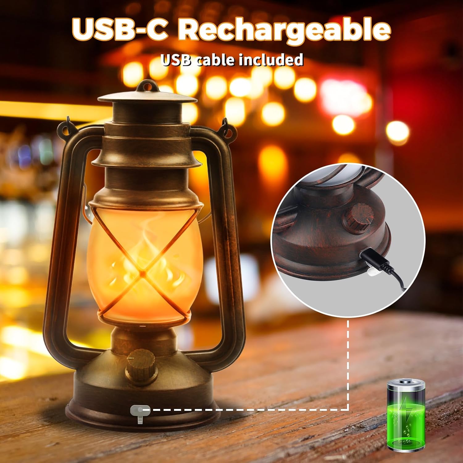 2 Pack Bronze Vintage 4 Modes Rechargeable Lanterns with Remote Control