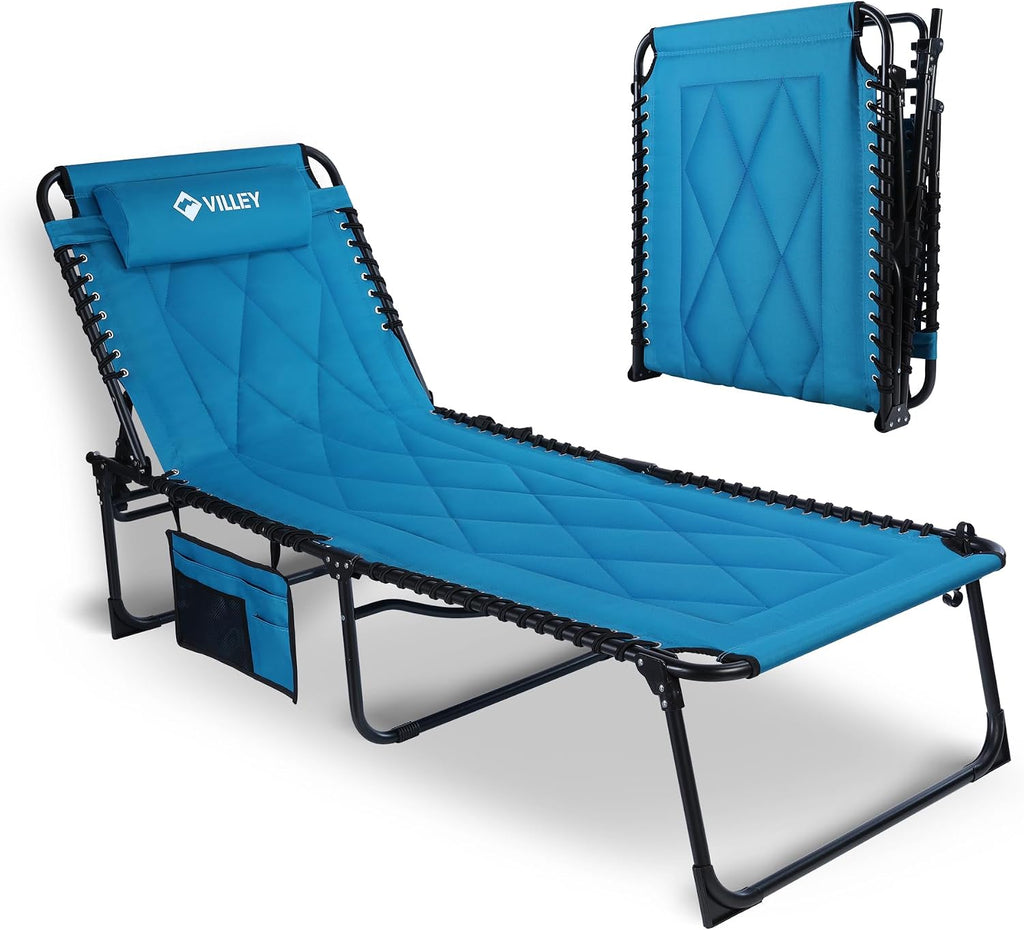 VILLEY Oversized Padded Chaise Lounge with Cushion, Foldable Recliner