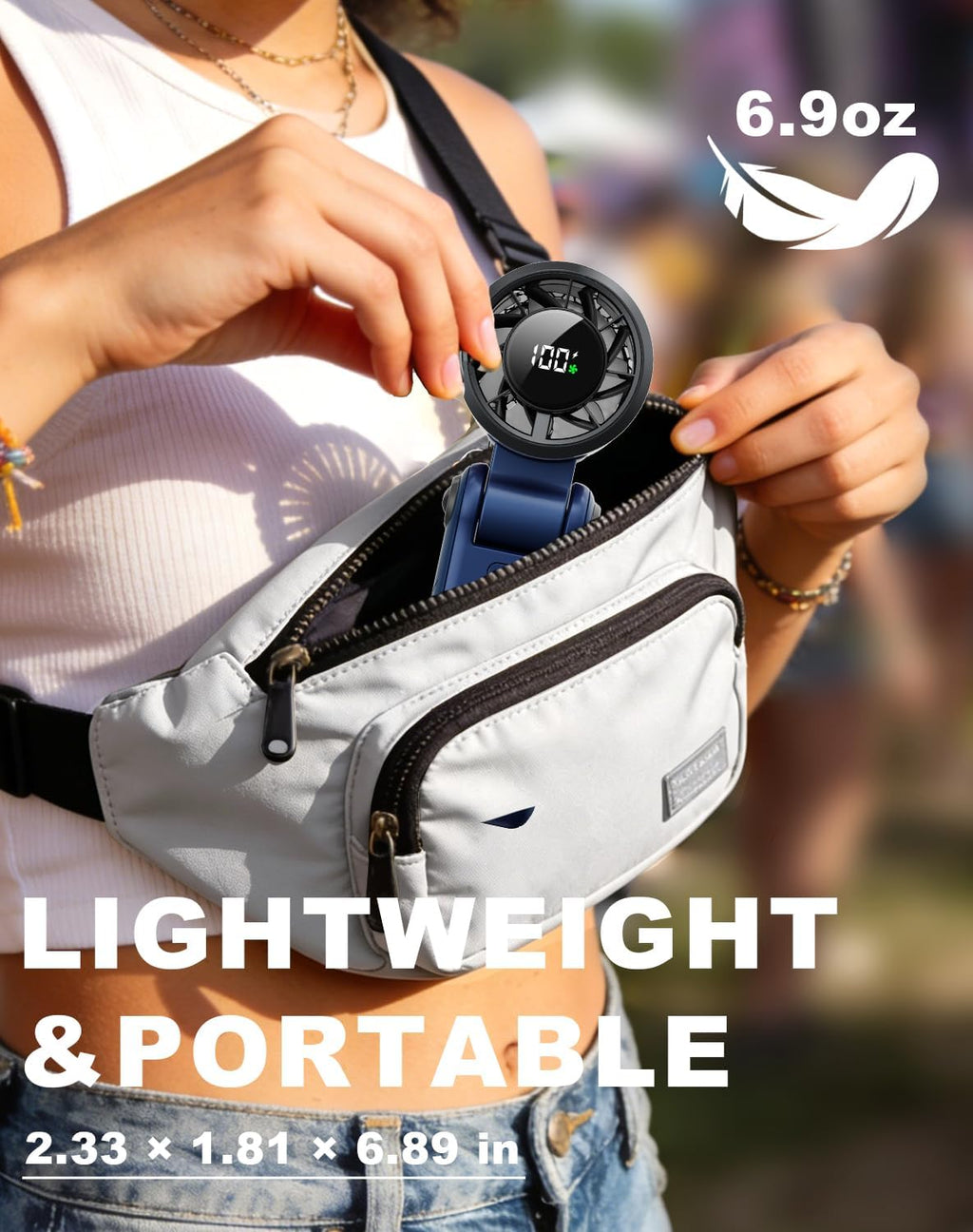 Portable Handheld Turbo Fan - 5 Speed Mini Personal Fan with Strong Airflow, Foldable 3 in 1 Rechargeable Battery Operated Trave Essentials Hand Fans for Indoor/Outdoor Use, Blue