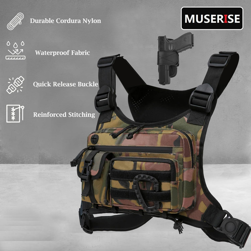 Muserise Outdoor Chest Bag For Men and Women, Tactical Vest For Running, Cycling, EDC Chest Pack Rig For Sports and Workouts