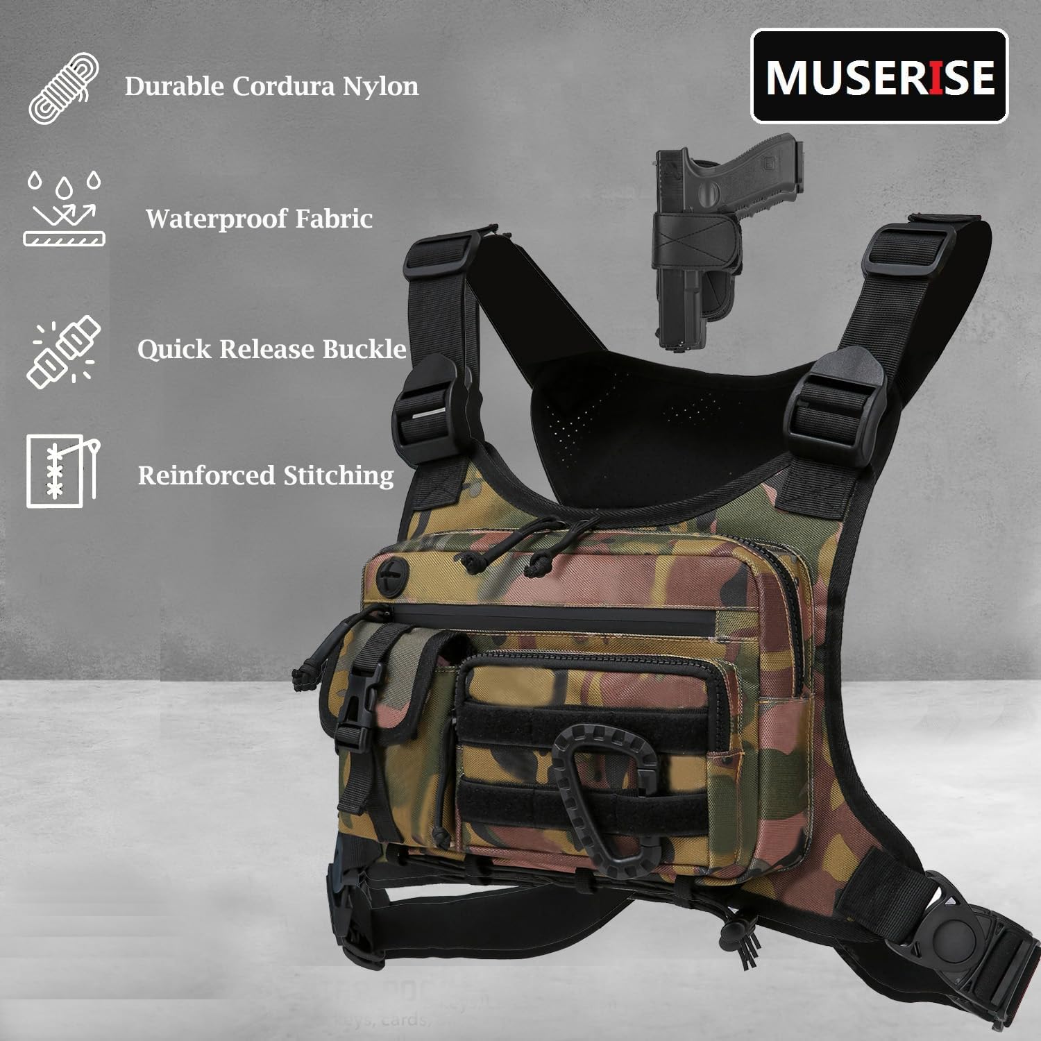 Muserise Outdoor Chest Bag For Men and Women, Tactical Vest For Running, Cycling, EDC Chest Pack Rig For Sports and Workouts