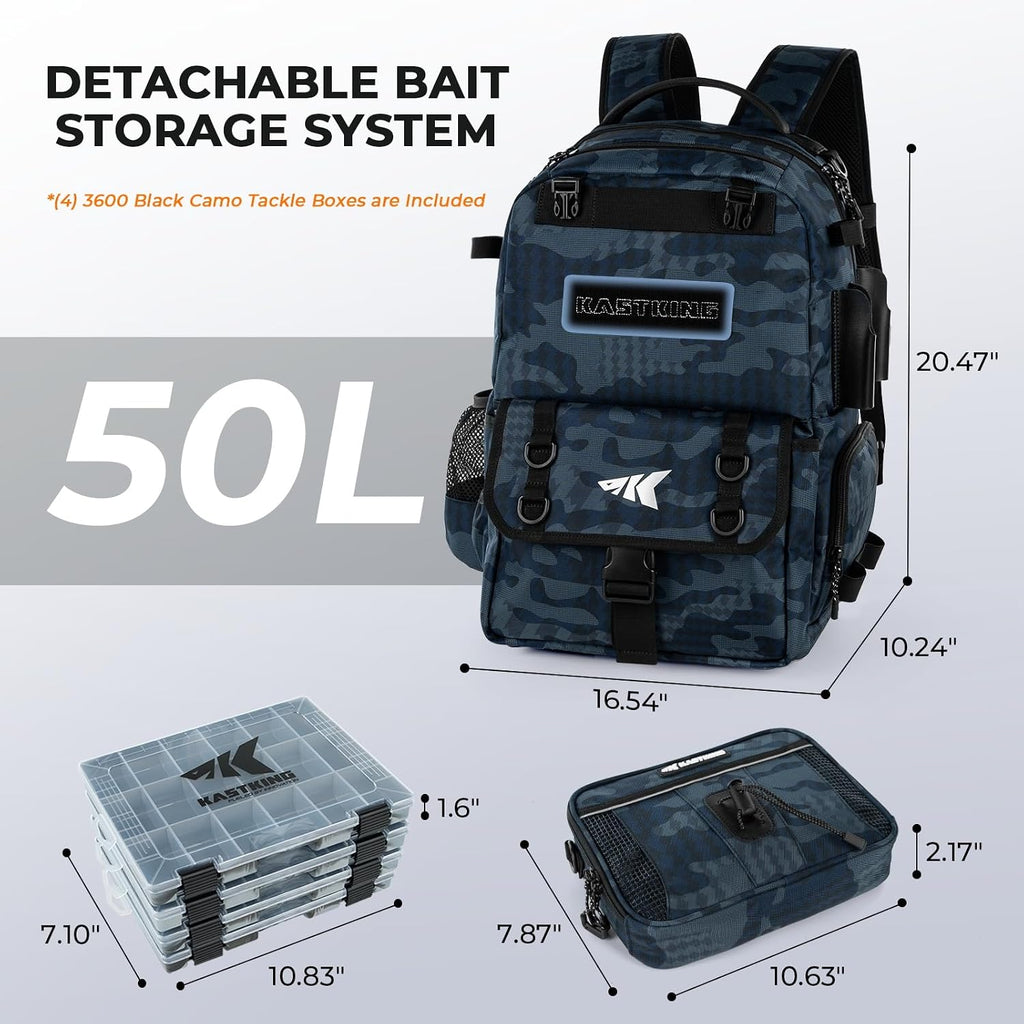 KastKing BaitSpace Fishing Tackle Backpack with Removable Bait Binder,2 Rod Holders Storage Fishing Gear and Equipment