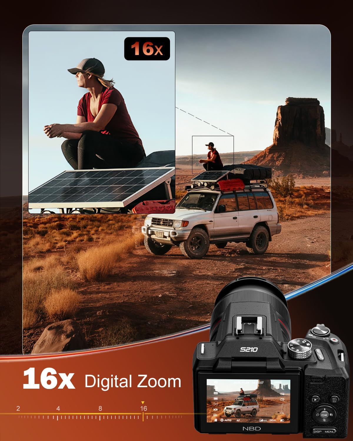 NBD 8K Digital Cameras for Photography,64MP Vlogging Cameras for YouTube,16X Optical Zoom Travel Point and Shoot Digital Cameras Fotograficas with 180°Flip Screen,2 Batteries,64GB Card (Black)