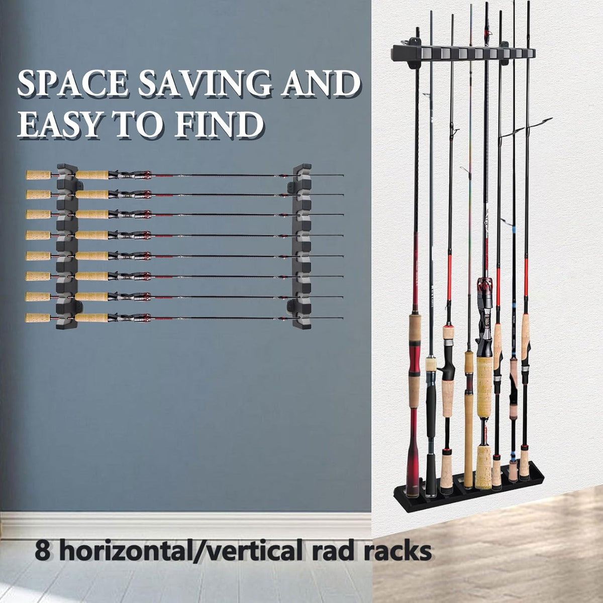 Horizontal Fishing Rod Holders Wall Mount,Pole Rack for Garage
