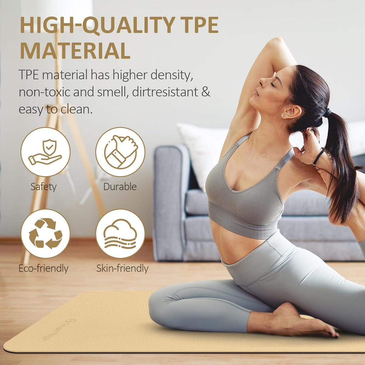 Gruper Yoga Mat Non Slip, Anti-Tear Workout Mat with Carrying Strap and Bag
