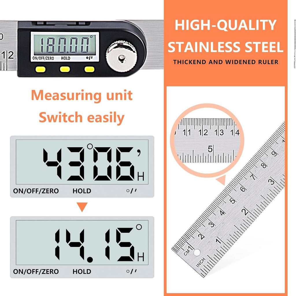 Yanguotool Digital Angle Ruler: 300mm/12-Inch Protractor Finder with Stainless Steel Ruler, Ideal for Woodworking, Construction, Level Measuring