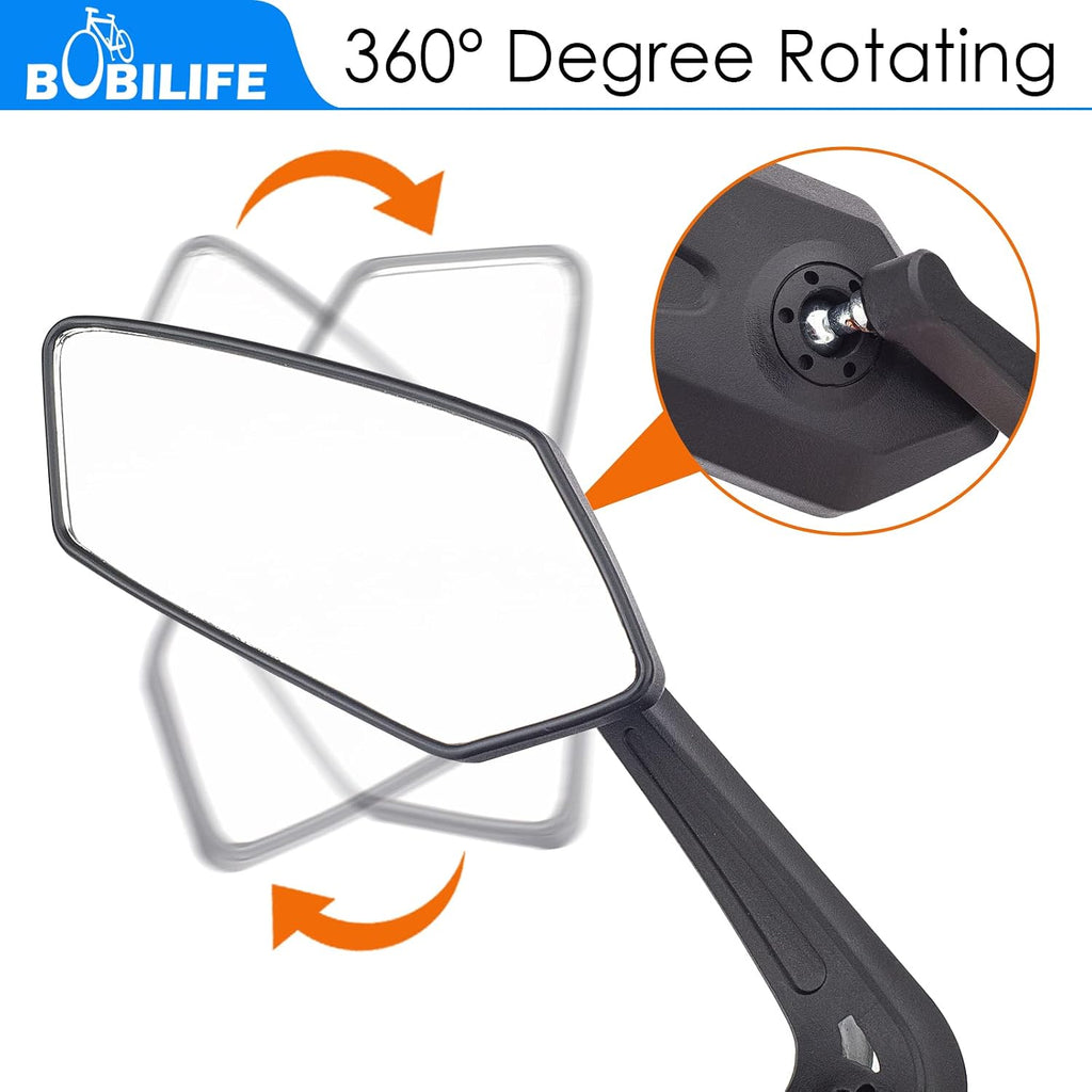 Bike Handlebar Rearview Mirror 2 Pack - Rotatable and Adjustable Wide Angle HD Safe Glass Rear View Shockproof Side Flat Mirror Universal For Bike Bicycle E-bike (BM047)