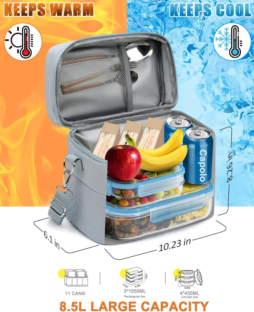 Capolo Lunch Bag for Women Men Insulated Lunch Tote Leakproof Lunchbox Bags