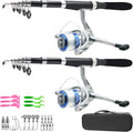 Fishing Pole Combo Set,2.1m/6.89ft 2PCS Collapsible Rods 2PCS Spinning Reels Lures Set Carrier Bag Carbon Fiber Telescopic Fishing Rods Sea Saltwater Freshwater Kit Fishing Rod Reel Combos