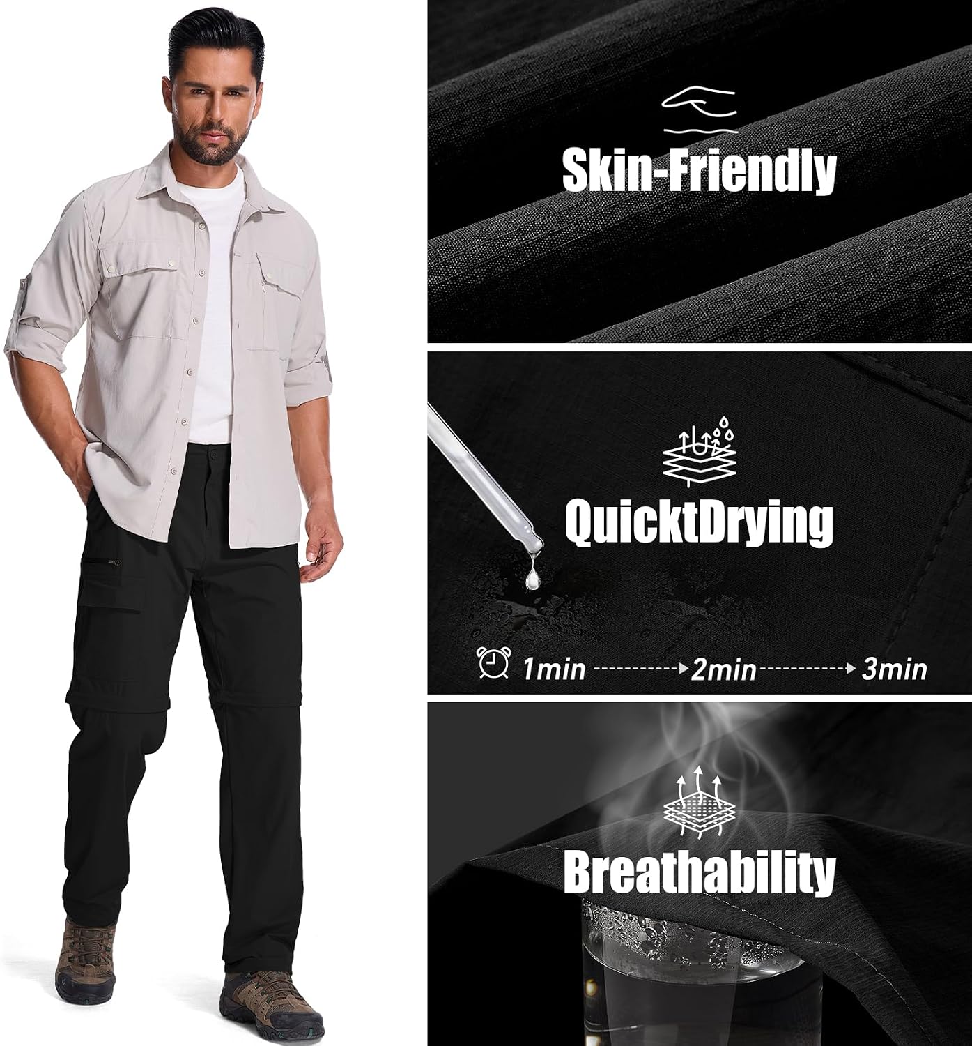Mens Hiking Pants Cargo Safari Pants for Men Zip Off Outdoor Convertible