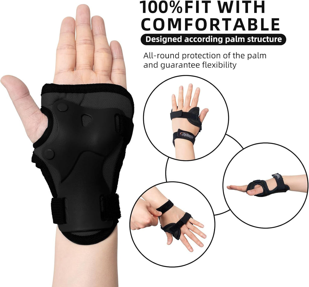 Nattork Knee Pads for Kids Youth Audlt，Knee and Elbow Pads with Wrist Guards 6 in 1 Protective Gear Set for Skateboard, Roller Skate, Inline Skates, Cycling and Scooter Boys Girls