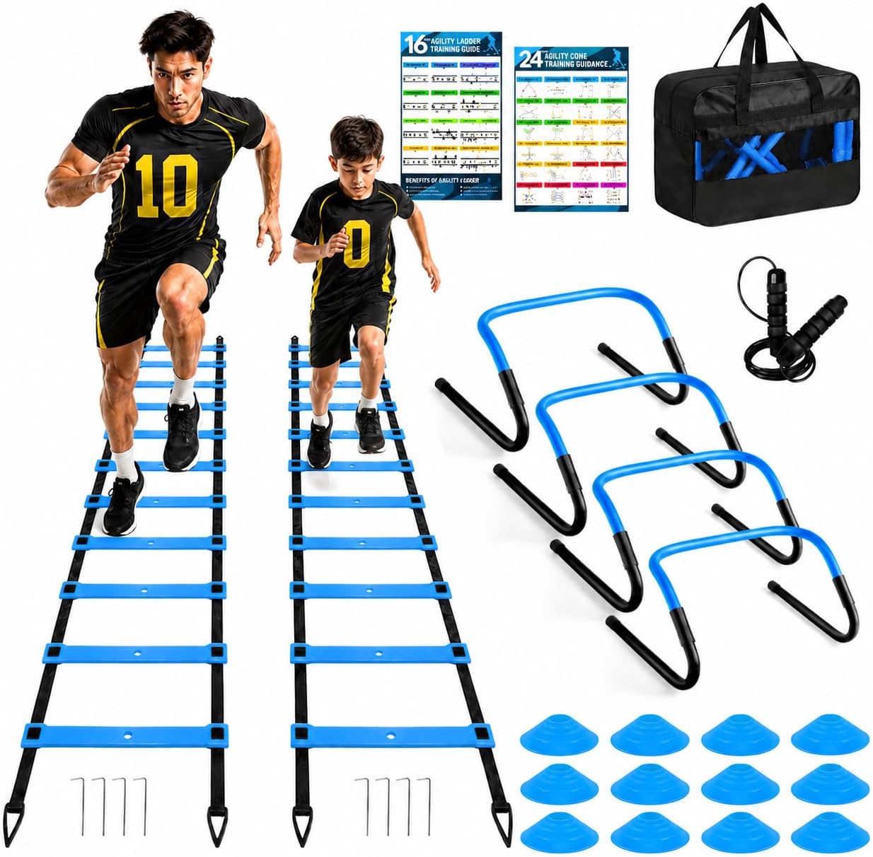 BORNEW 2 Pack Agility Ladder, Soccer Speed Training Equipment Set
