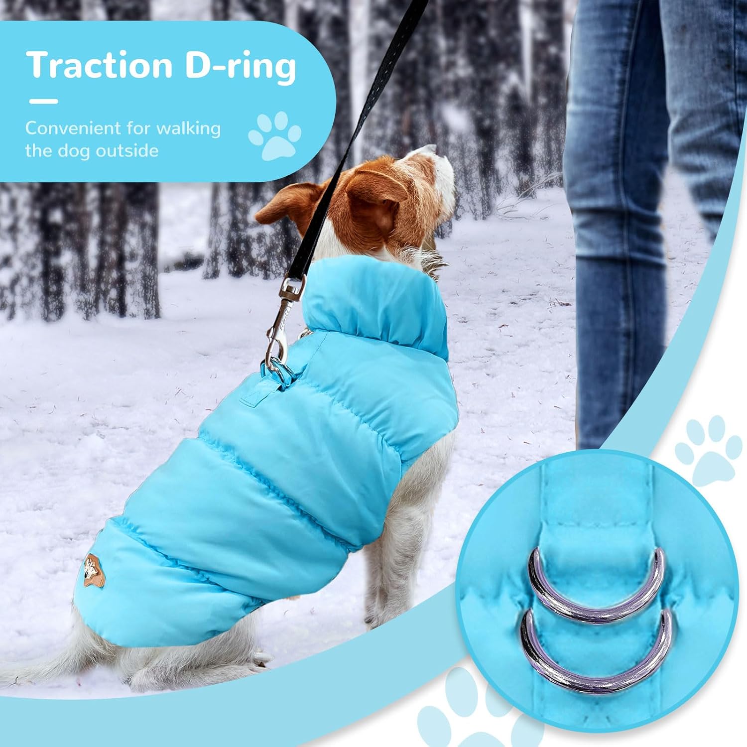 ABRRLO Winter Warm Dog Jacket for Small Medium Dogs Cat Cold Weather Coats with Harness Paded Dogs Fleece Vest Waterproof Windproof Dog Snow Jacket Pet Puppy Clothes (Blue,L)