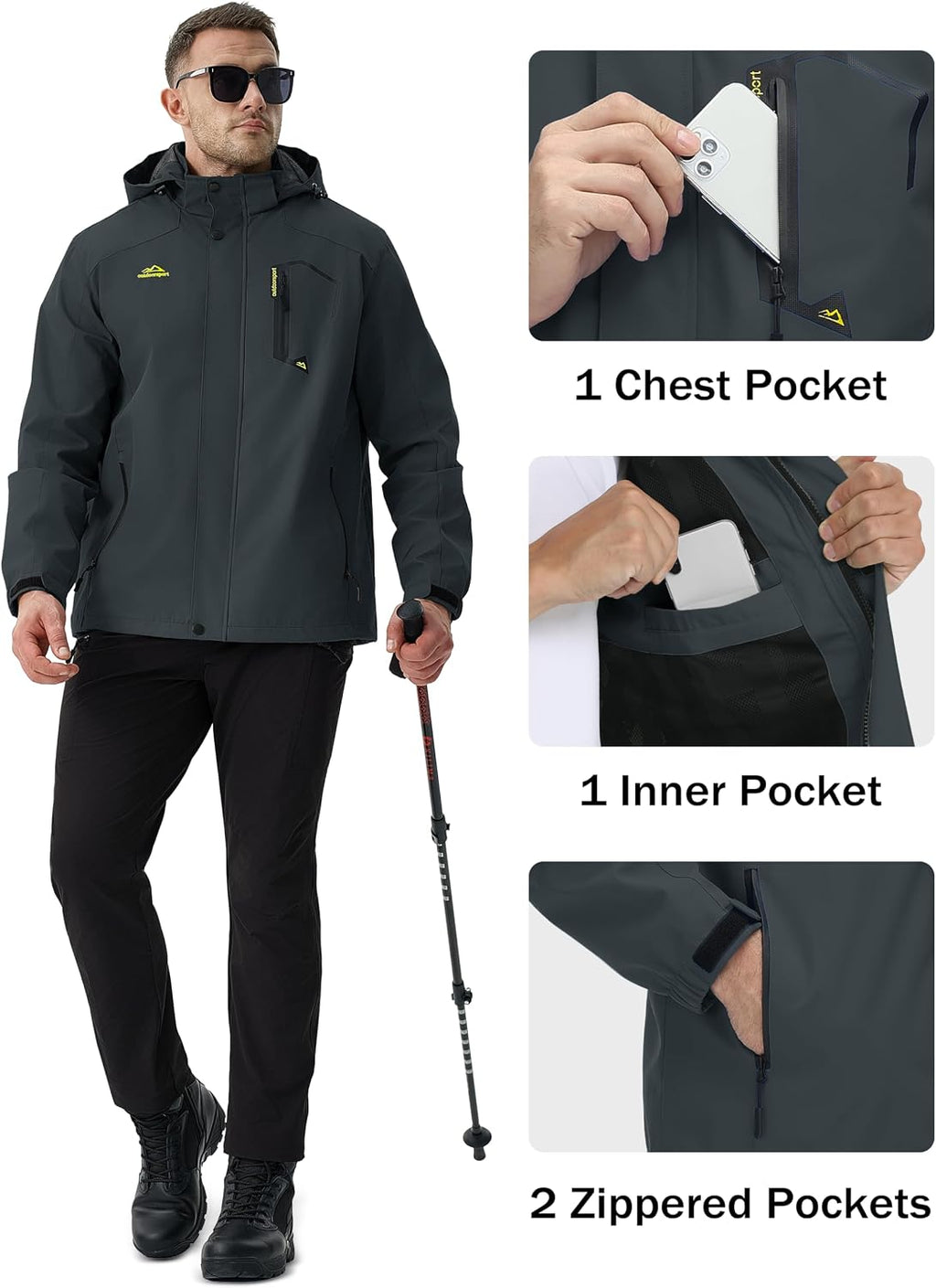 MAGCOMSEN Men's Lightweight Windbreaker Rain Jacket Raincoat with Detachable Hood for Hiking Fishing Activewear
