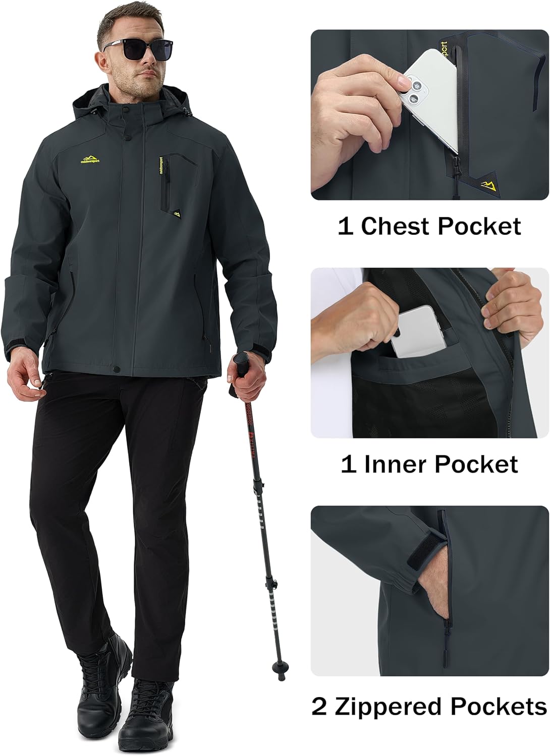 MAGCOMSEN Men's Lightweight Windbreaker Rain Jacket Raincoat with Detachable Hood for Hiking Fishing Activewear