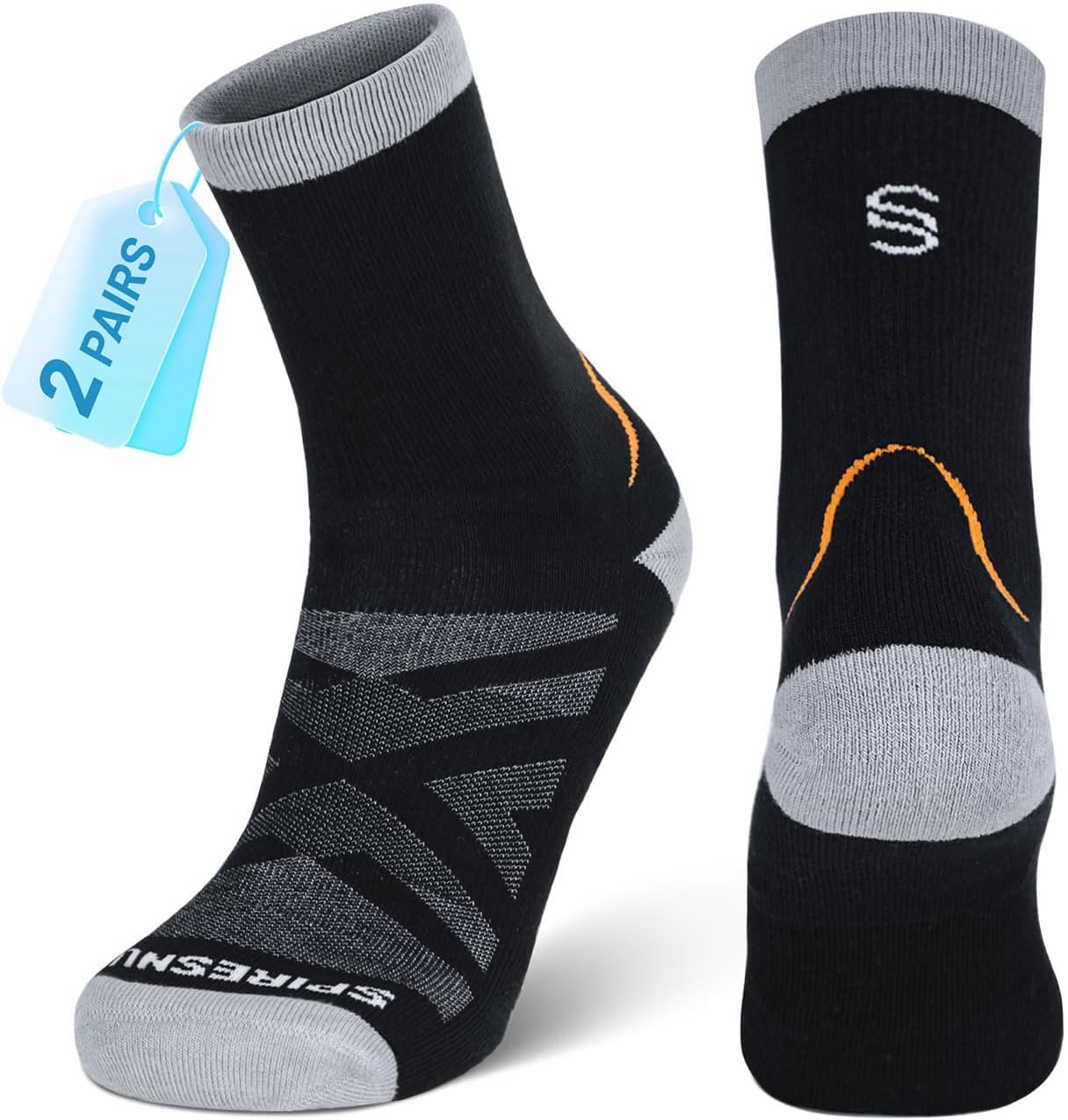 SPIRESNUG Moisture Wicking Crew Hiking Socks Women Men, 2-Pack