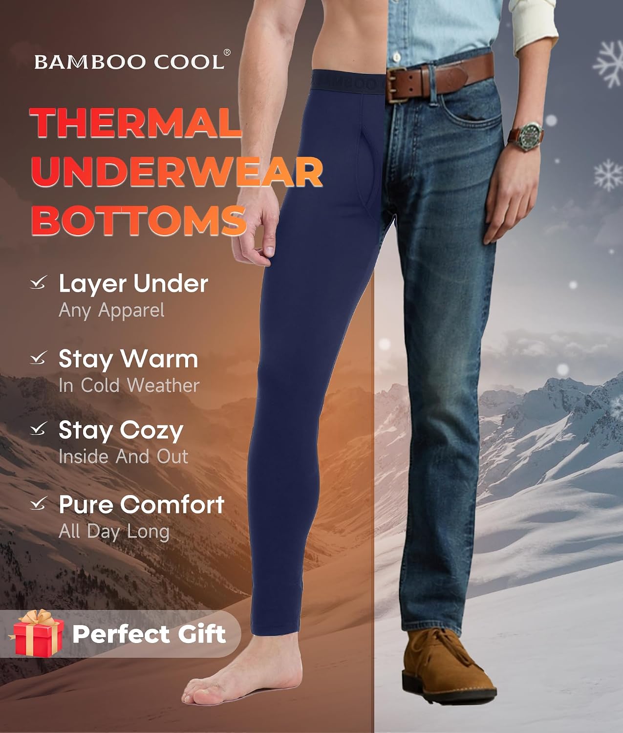 BAMBOO COOL Men's Thermal Underwear Lightweight Fleece Lined