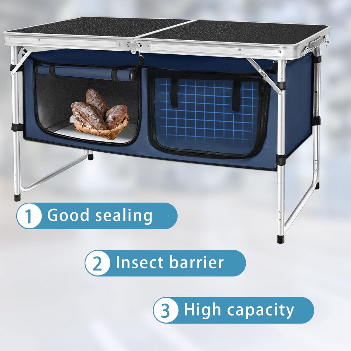 CampLand Outdoor Folding Table Aluminum Lightweight Height Adjustable with Storage Organizer for BBQ, Party, Camping