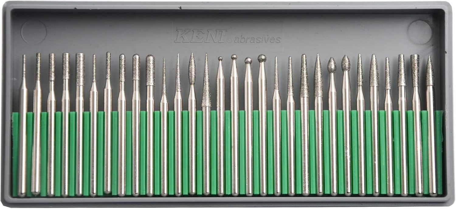 30Pcs 3mm Burr set,3mm Shaft,Diamond Stone Abrasive Burs Grit Bits for Rotary Tool Grinding Head Jewelry Lapidary Woodworking (3mm burr set)