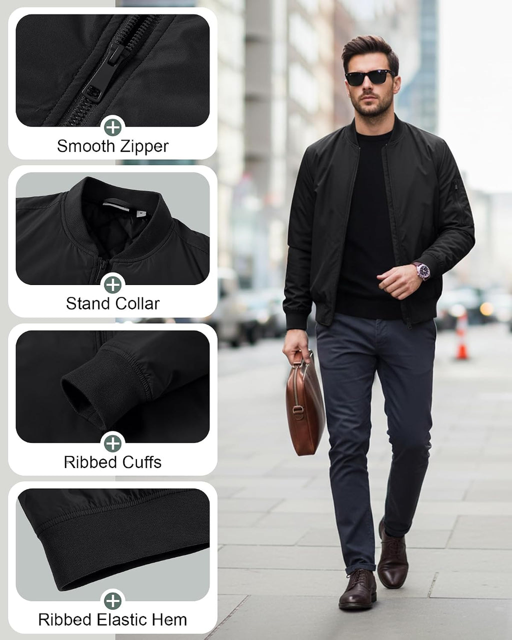 33,000ft Men's Bomber Jacket Lightweight Zip Up Waterproof Windbreaker