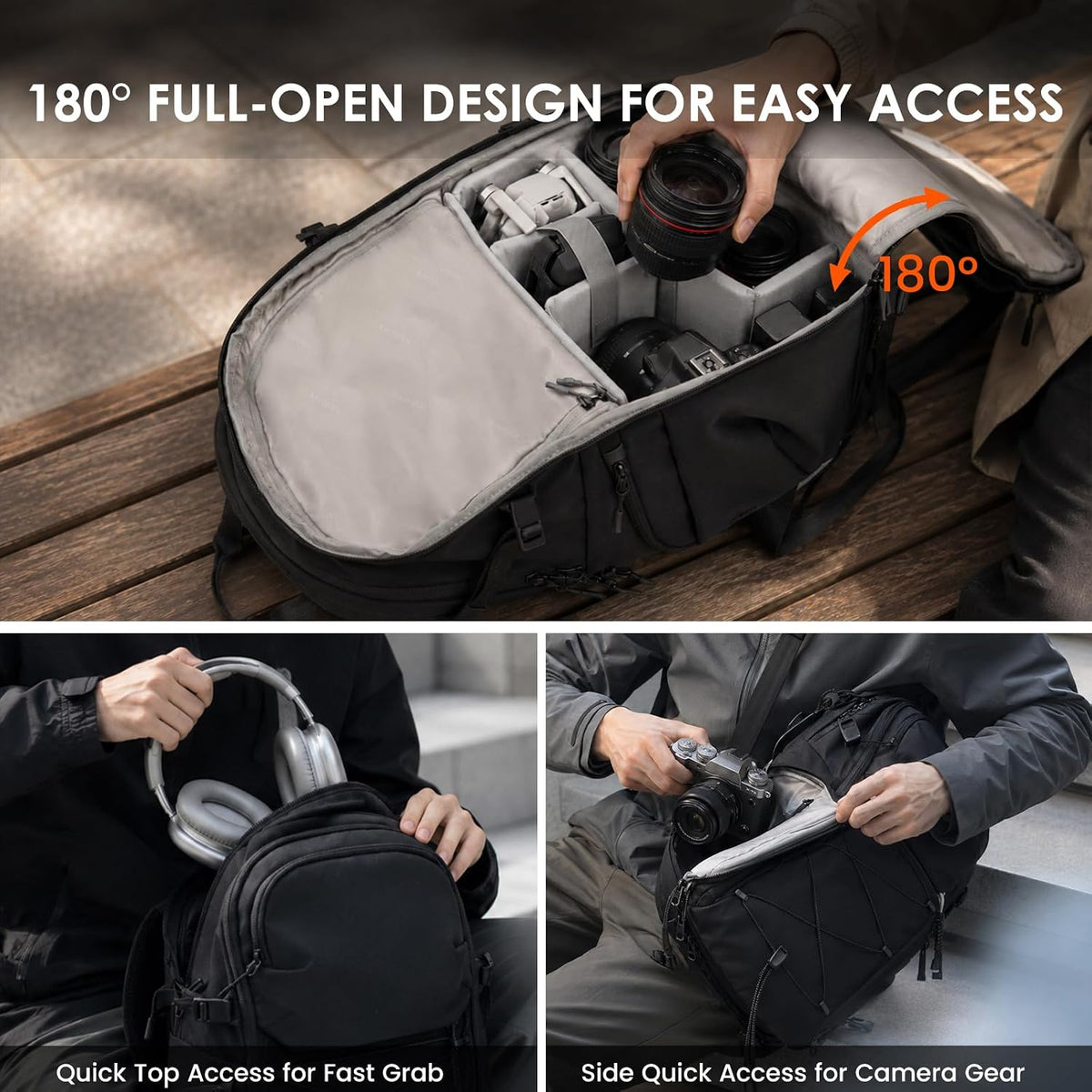 TARION Urban Camera Backpack for Photographers 21L ROVE FX21 Black