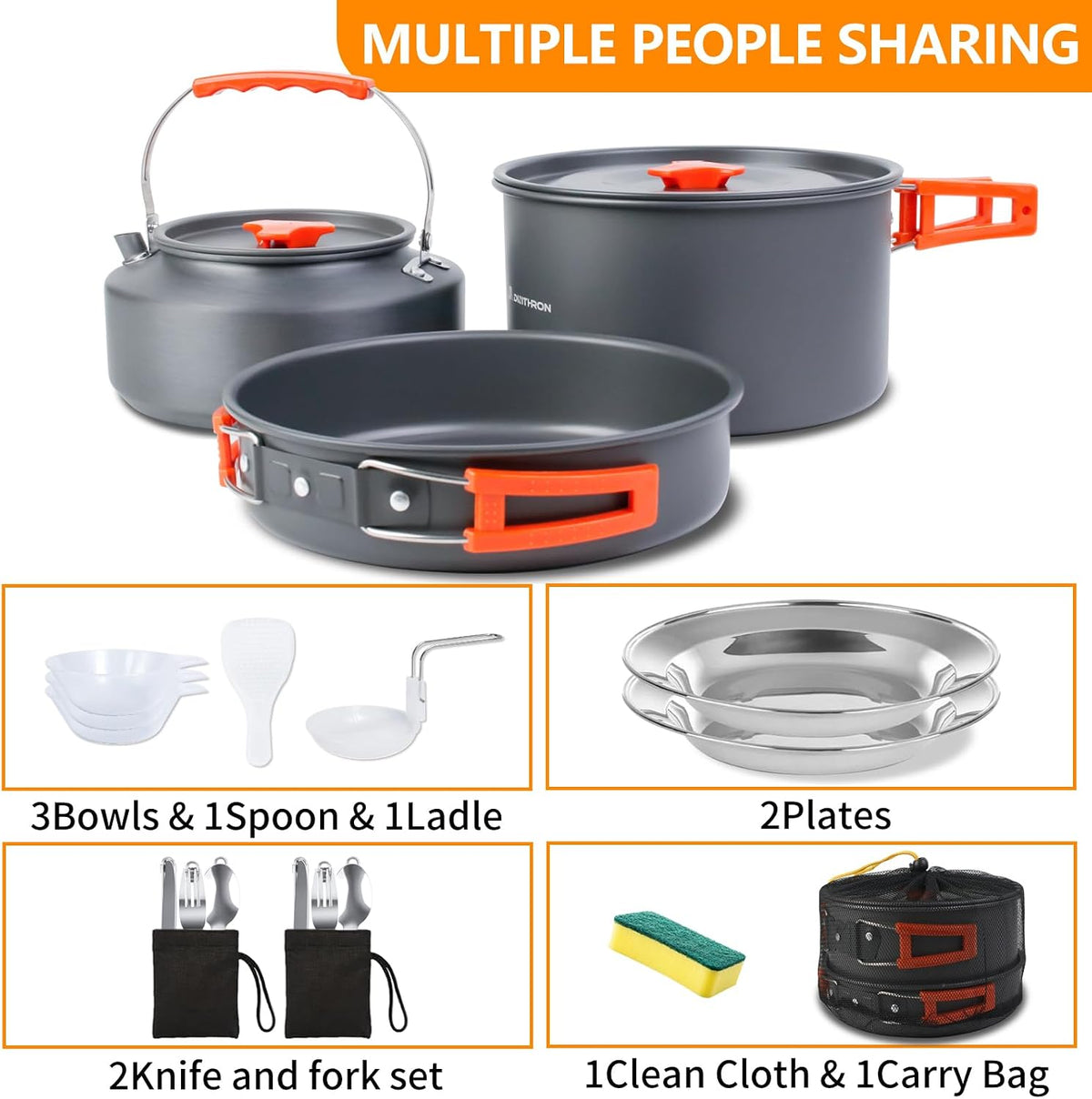18-Piece Large Capacity Camping Cookware Set Aluminum Mess Kit