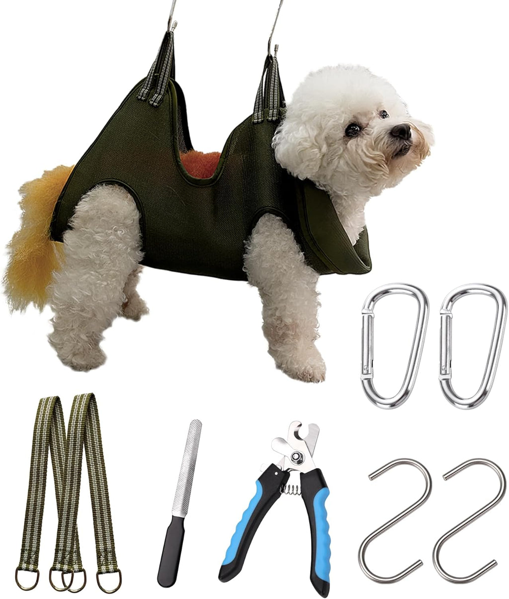 Kkiimatt 10 in 1 Dog Pet Grooming Hammock Harness with Nail Clippers/Trimmer, Dog Hammock for Nail Trim, Grooming Sling Hanger for Nail Trimming/Clipping (S/Under 30lb, Blue)