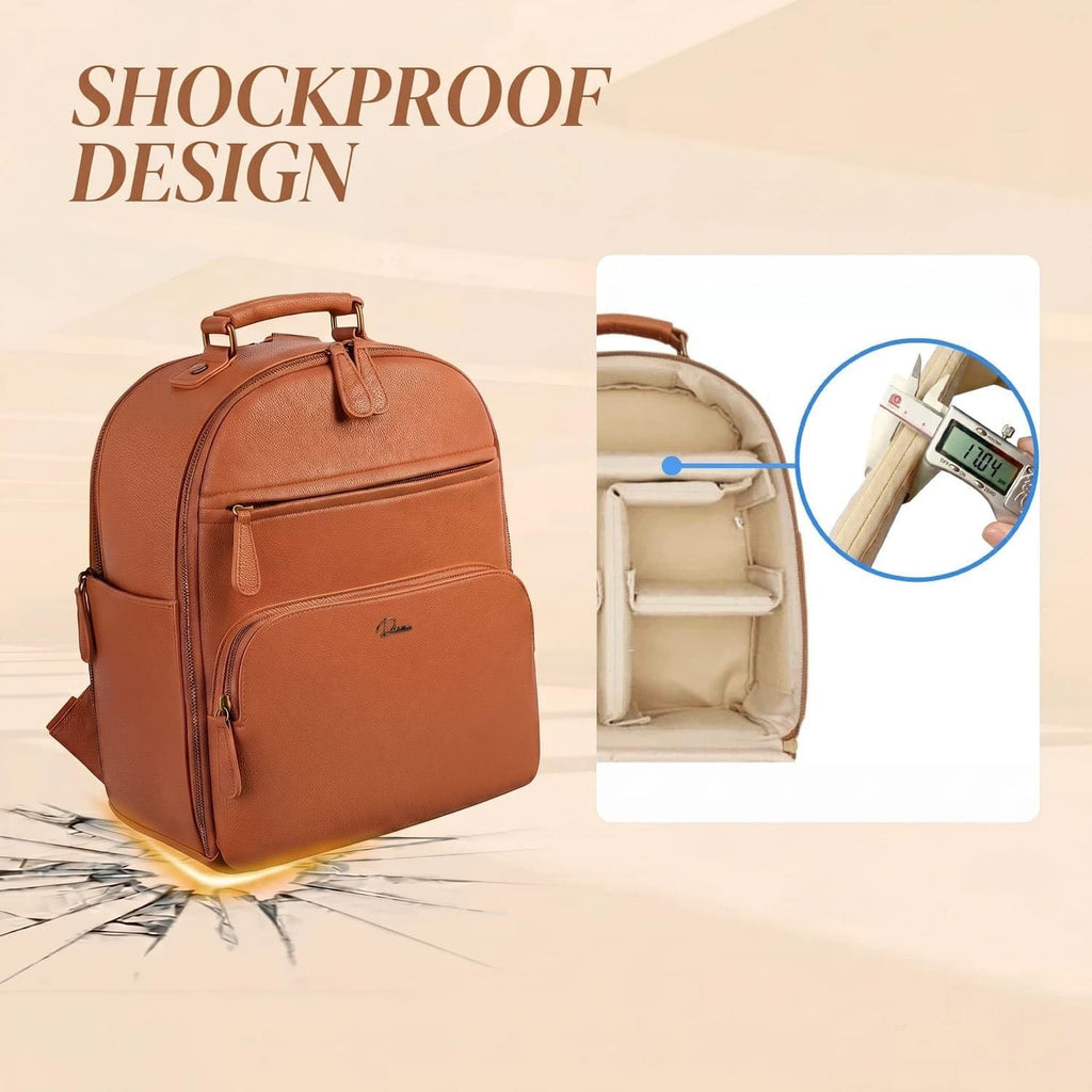 Small Camera Backpack, Classic PU Leather for DSLR, Professional Camera Bag for Photographers with 11 Inch Pad/Tablet Compartment, 10L Brown